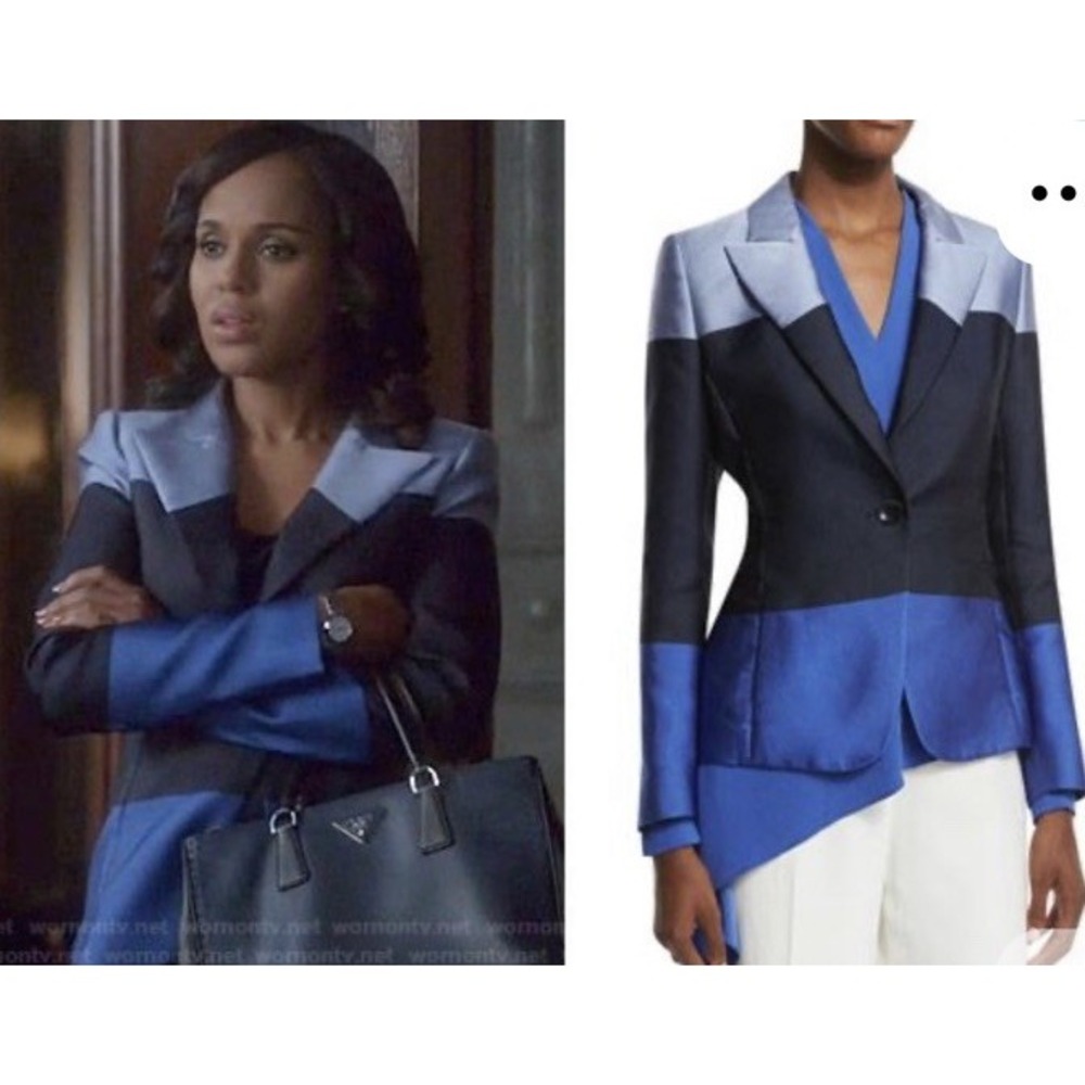 Escada Bozica Silk Blend Blue Gray Color Block  Blazer Jacket 36 Small *Altered*